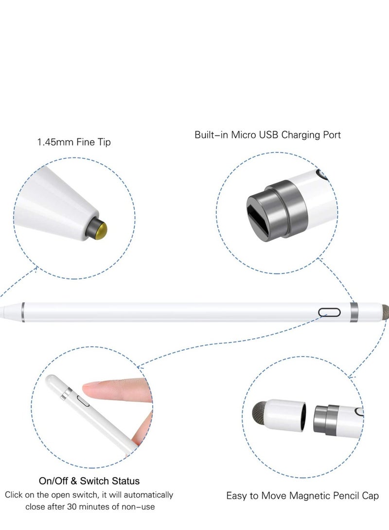 Active Stylus Pen White/Black 1.45mm fine Tip for iPad Apple iPhone Samsung Tablets, on iOS and Android Capacitive Touchscreen, Take-Note Hand-Written Draw no lags Skipping,Rechargeable, - Image 2