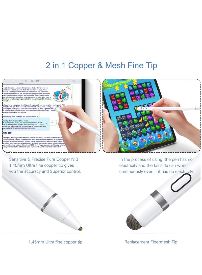 Active Stylus Pen White/Black 1.45mm fine Tip for iPad Apple iPhone Samsung Tablets, on iOS and Android Capacitive Touchscreen, Take-Note Hand-Written Draw no lags Skipping,Rechargeable, - Image 4