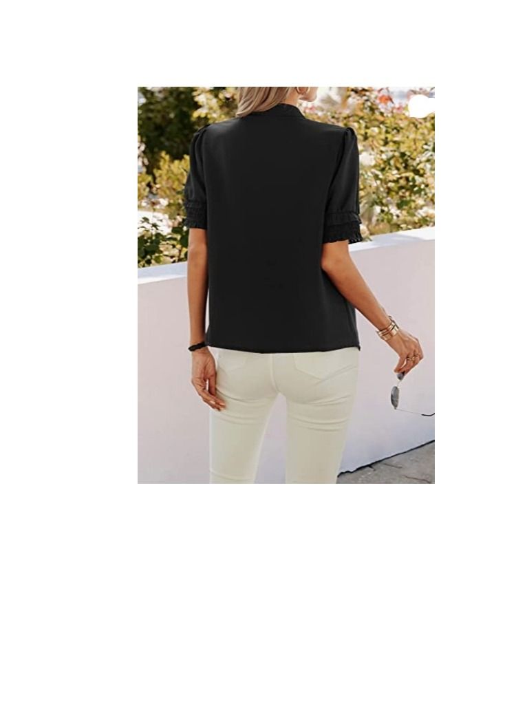 Loquat New V-Neck Casual Short Sleeve Solid Color Chiffon Shirt  - Image 2