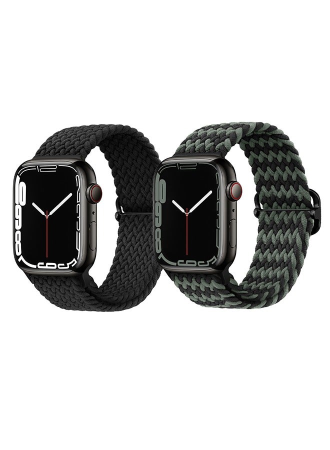 OLYSON 2Pcs Stretchy Solo Loop Compatible with Apple Watch Band 42mm 41mm 40m 38mm for Women Men,Sport Breathable Nylon Braided Wristband for iWatch Series 10 9 8 7 6 SE 5 4 3 Ultra 2 1 - Image 1