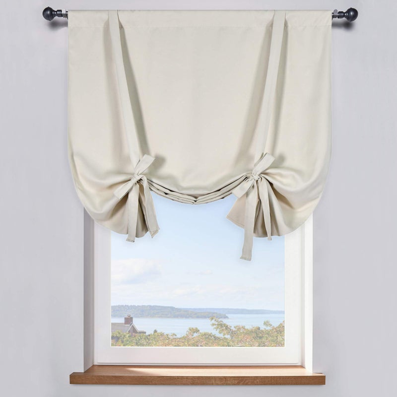 DONREN Cream Beige Room Darkening TieUp Valance Curtain  Decoration Balloon Shade Corner Window Drape 42 inches W x 45 inches L1 Panel 