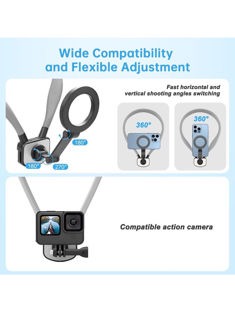 Necomi 2 IN 1 Magnetic Neck Phone Holder GoPro Holder, Magnetic Anti-Shake, POV/Vlog Recording, Hand Free Selfie Neck Phone Mount - Image 2