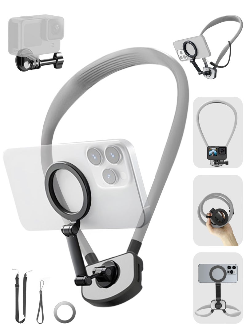 Necomi 2 IN 1 Magnetic Neck Phone Holder GoPro Holder, Magnetic Anti-Shake, POV/Vlog Recording, Hand Free Selfie Neck Phone Mount - Image 1