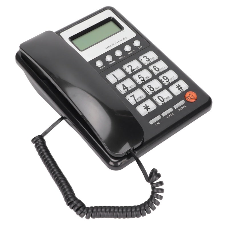 Corded Phone: Black 16-Digit Jumbo LCD Display, Number Storage & Review, Easy Operation - Flash Redial Functions, Classical Telephone for Home, Office, Hotel Use - Image 1