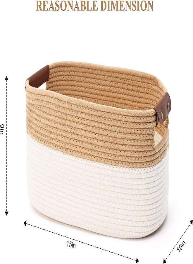 HOME FIESTA THE FIRST HOME DECOR Cotton Rope Storage Baskets, Decorative Woven Basket Cube Storage Organizer for Laundry, Towel, Clothes, Cosmetics, Books (Pack of 1, beige white) - Image 2