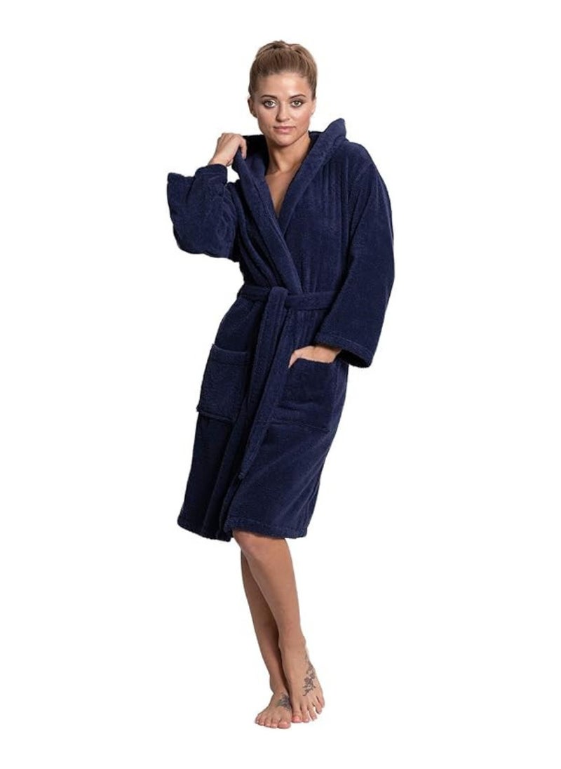 White Rose Navy Blue Color Lightweight Cotton Summer Unisex Terry Spa Bathrobe Medium Sizes  - Image 1