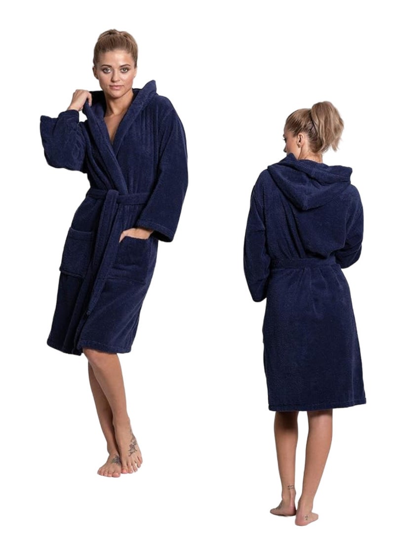 White Rose Navy Blue Color Lightweight Cotton Summer Unisex Terry Spa Bathrobe Medium Sizes  - Image 3