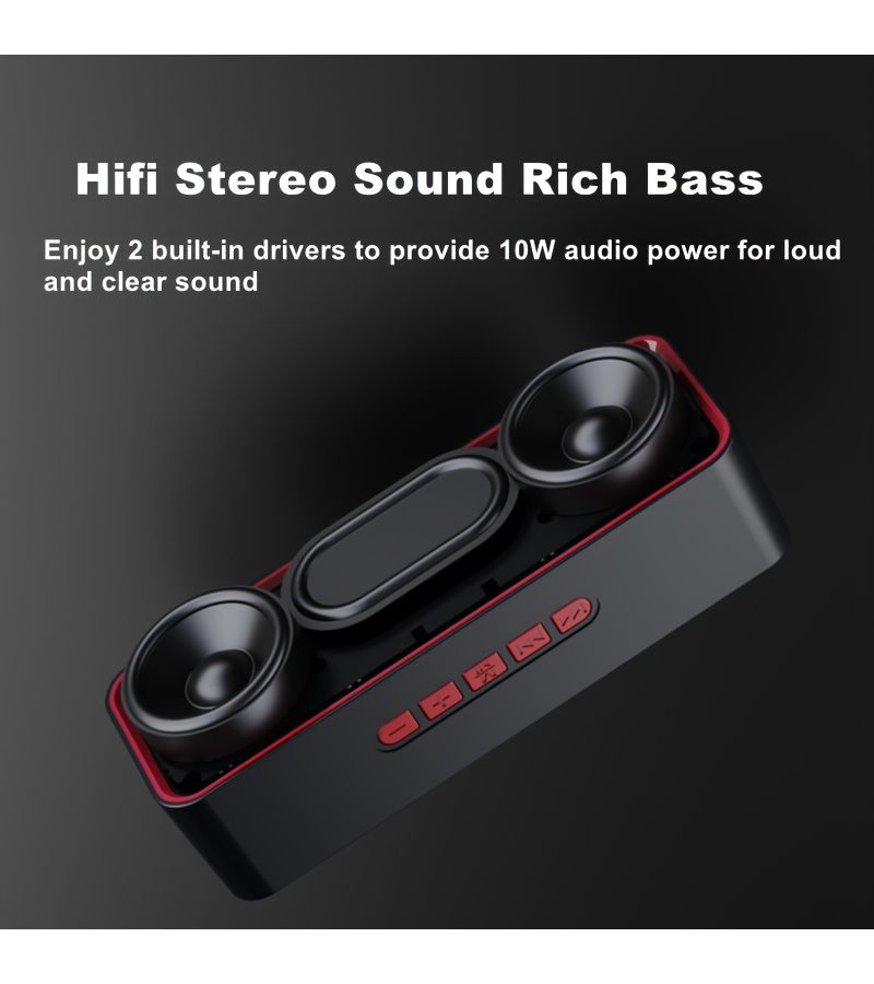 10W Wireless Speaker Mini Portable HIFI Subwoofer With FM Radio Built In Microphone Support TF TWS USB Powerful Stereo Sound Extra Bass Sound Box For Home Outdoor 12 Hours Playback Time Red - Image 3