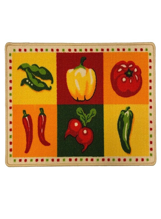 PREMIUS Spicy Hot Chili Pepper Kitchen Rug Mat, Non-Skid Multi-Colored Backdrop with Dotted Border with Red & Green, Soft & Sturdy Material, Preventing Slips Strong & Durable, 18x30 Inches