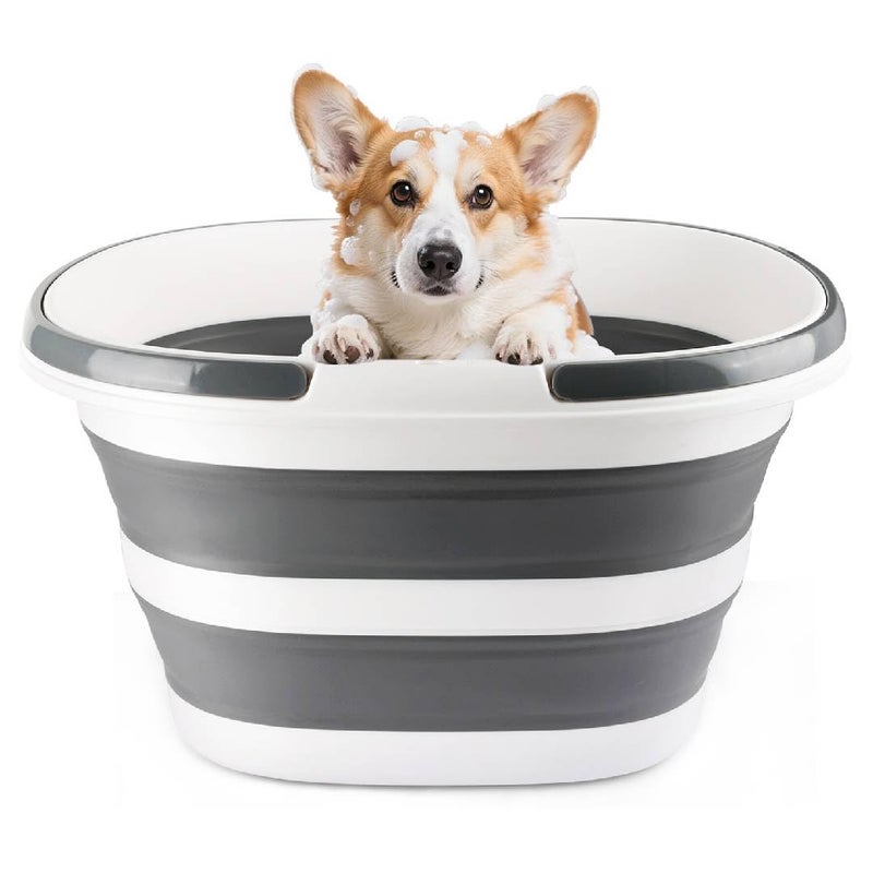 BIDFUL 28L Large Collapsible Mop Bucket with Handle for Cleaning, Silicone Portable Pet Bathtub for Puppy Small Dogs Cats, Foldable Laundry Basket Hamper Clothes Storage Bin Space Saving Design for RV Home - Image 1