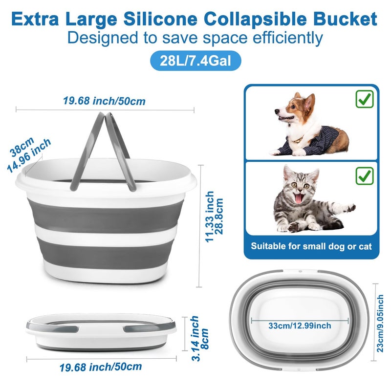 BIDFUL 28L Large Collapsible Mop Bucket with Handle for Cleaning, Silicone Portable Pet Bathtub for Puppy Small Dogs Cats, Foldable Laundry Basket Hamper Clothes Storage Bin Space Saving Design for RV Home - Image 2