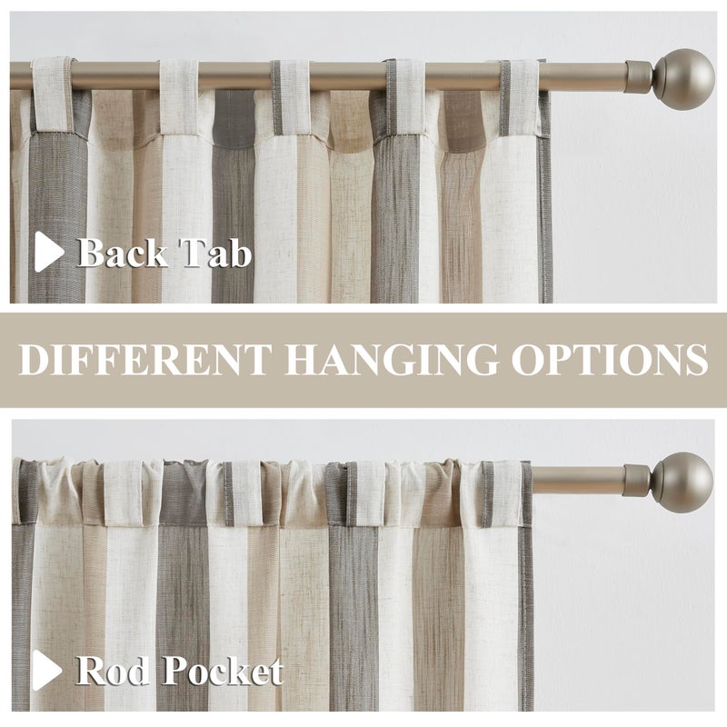 Jubilantex Linen Stripe Curtains 63 Inches Long Tan Charcoal Farmhouse Window Curtain Panels Light Filtering Room Darkening Printed Drapes for Bedroom, Rod Pocket Back Tab, 2 Panels - Image 3