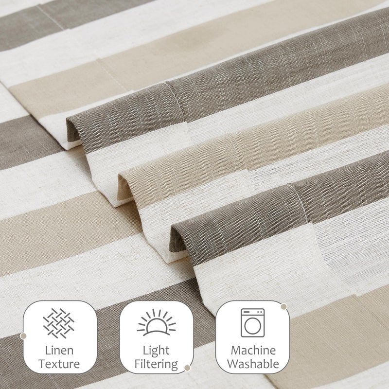 Jubilantex Linen Stripe Curtains 63 Inches Long Tan Charcoal Farmhouse Window Curtain Panels Light Filtering Room Darkening Printed Drapes for Bedroom, Rod Pocket Back Tab, 2 Panels - Image 4