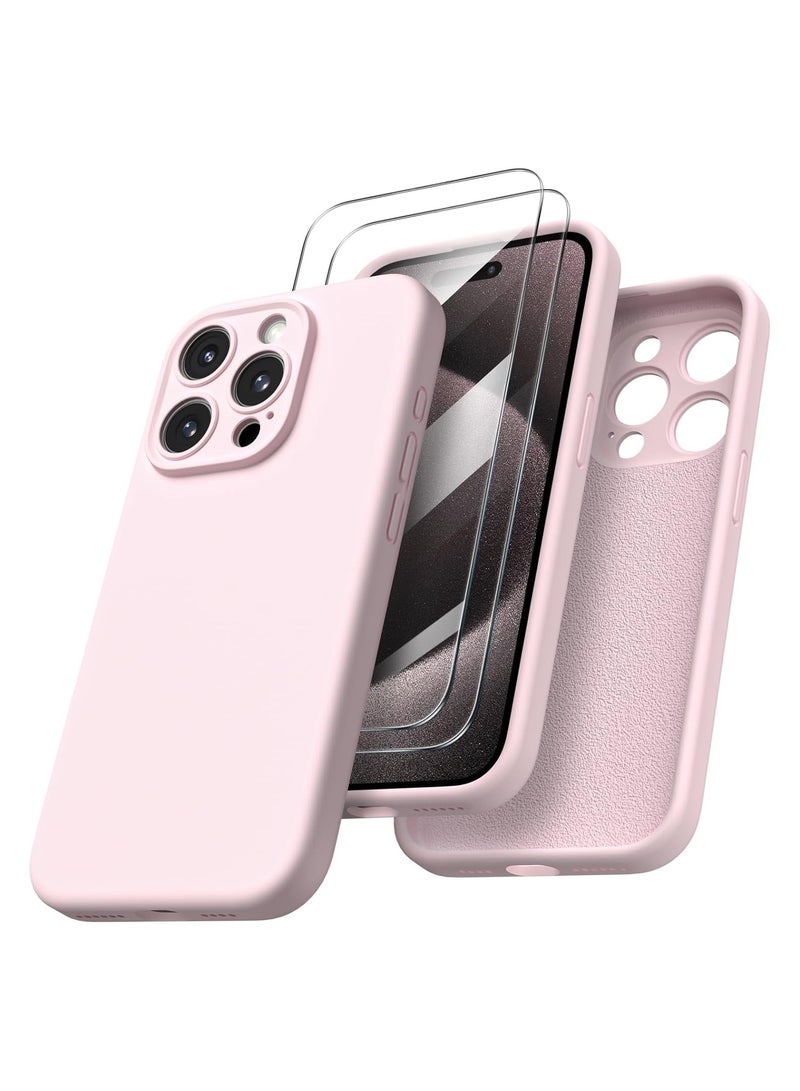 ELTRAZONE Compatible with iPhone 15 Pro Max Case Shockproof with 2pcs Screen Protectors, Waterproof Liquid Silicone Rubber Full Cover Protective Case for iPhone 15 Pro Max 6.7 inch-Pale Rosette - Image 1