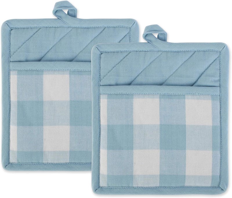 DII Buffalo Check Kitchen Collection Classic Farmhouse Kitchen Set Potholder White  Light Blue 2 Piece - Image 1