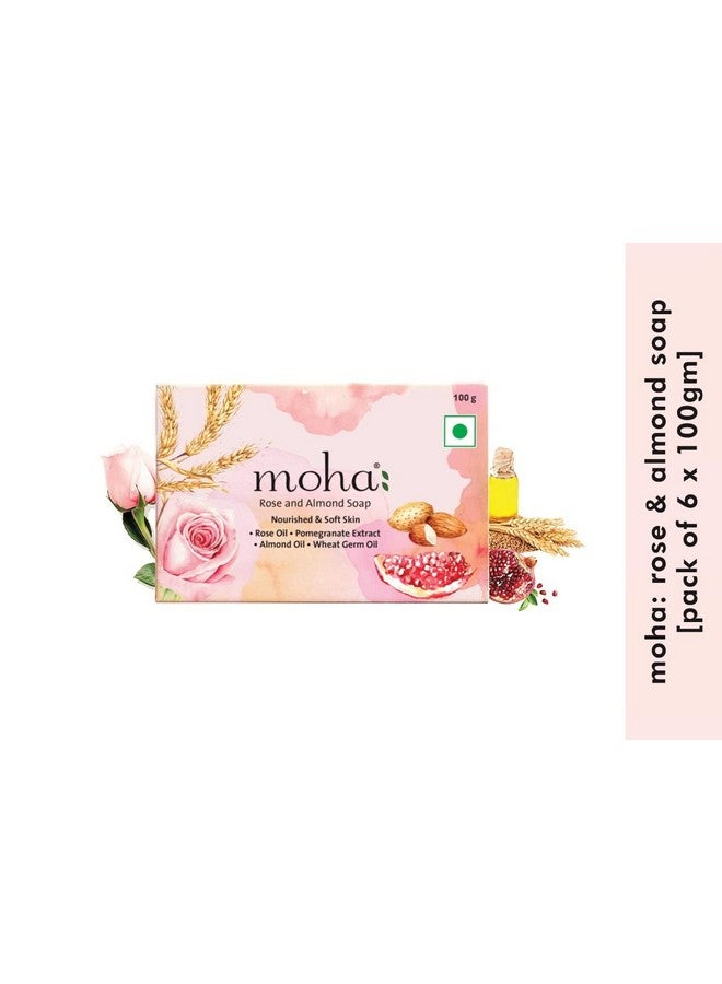 Moha: موها: صابون استحمام بالورد واللوز - بار استحمام غير محدد الجنس مع فوائد زيت الورد ومستخلص الرمان وزيت اللوز وزيت جنين القمح لبشرة ناعمة ومغذية وشابة - 100 جرام (عبوة من 6)  - Image 2