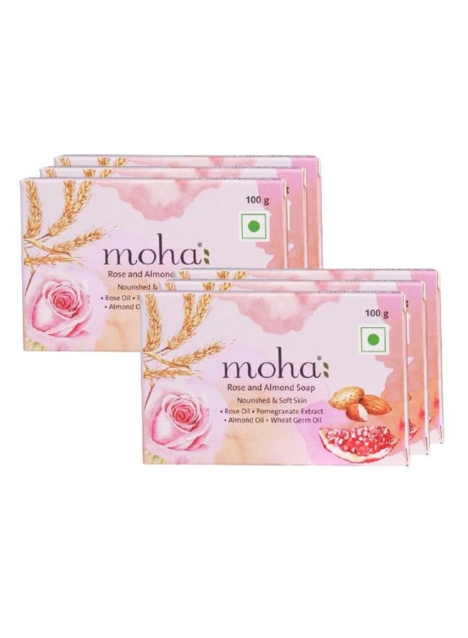 Moha: موها: صابون استحمام بالورد واللوز - بار استحمام غير محدد الجنس مع فوائد زيت الورد ومستخلص الرمان وزيت اللوز وزيت جنين القمح لبشرة ناعمة ومغذية وشابة - 100 جرام (عبوة من 6)  - Image 1