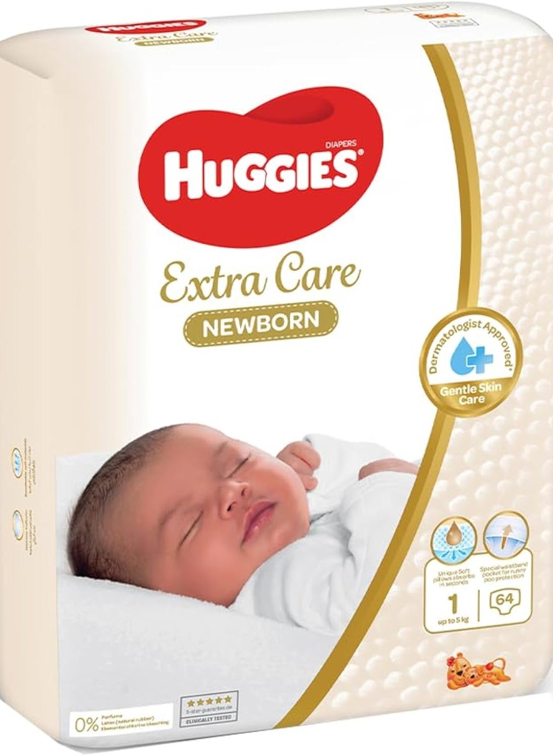 Huggies Extra Care Newborn, Size 1, Up to 5 kg, Jumbo Pack, 64 Diapers