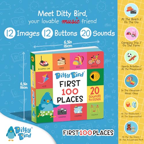 Ditty Bird Talking Books 100 Places | 100 Words for Vocabulary & Speech Learning | Sound Books for Toddlers 1-3 | Children's Interactive Toddler Books with Great Pictures | Sturdy Baby Sound Books - Image 2