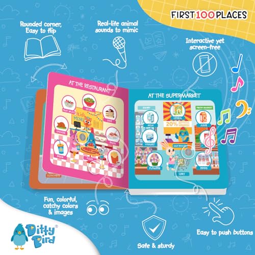 Ditty Bird Talking Books 100 Places | 100 Words for Vocabulary & Speech Learning | Sound Books for Toddlers 1-3 | Children's Interactive Toddler Books with Great Pictures | Sturdy Baby Sound Books - Image 3