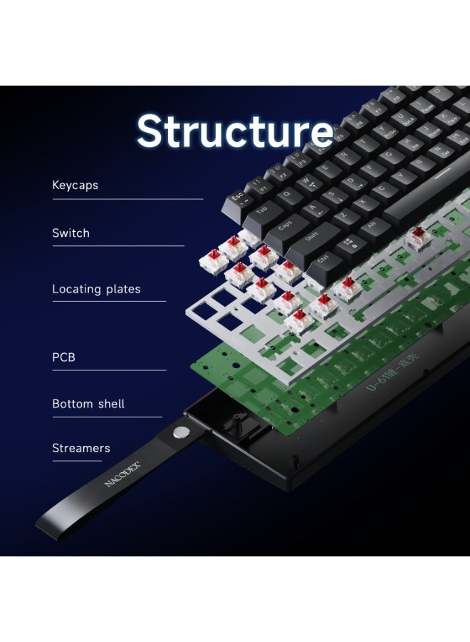 Nacodex NK61 Mechanical Keyboard, Gaming Keyboard, Red Switches, RGB Lighting Effects, USB-C Port, 61-Key Compact Design, Wired Keyboard, Black - Image 5