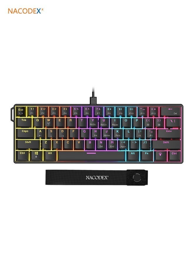 Nacodex NK61 Mechanical Keyboard, Gaming Keyboard, Red Switches, RGB Lighting Effects, USB-C Port, 61-Key Compact Design, Wired Keyboard, Black - Image 1