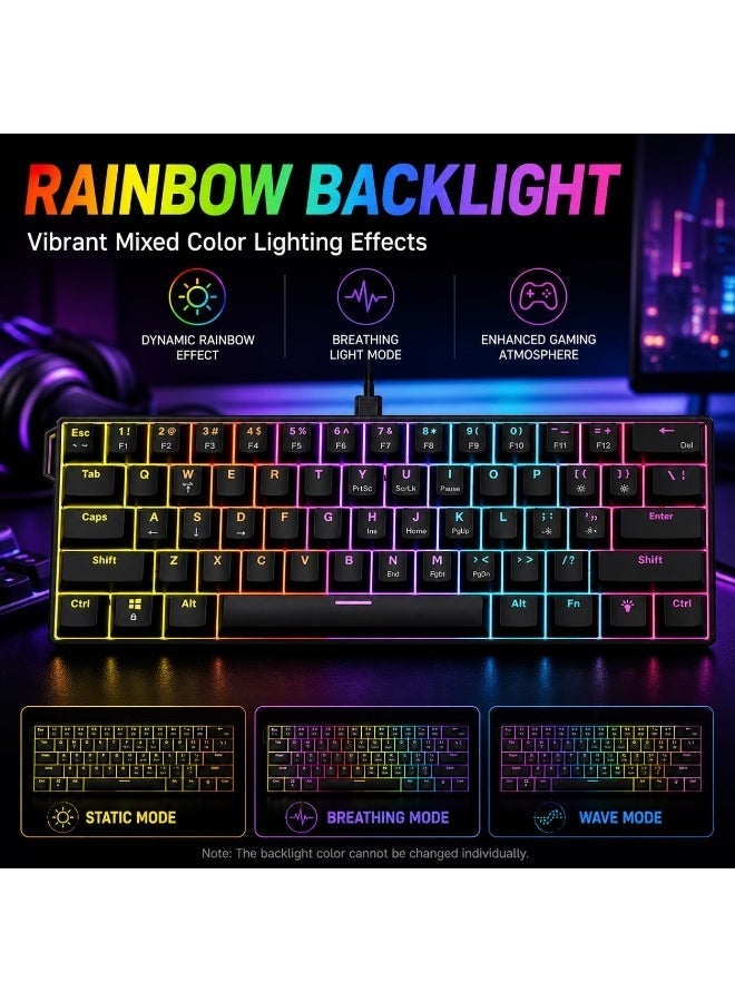 Nacodex NK61 Mechanical Keyboard, Gaming Keyboard, Red Switches, RGB Lighting Effects, USB-C Port, 61-Key Compact Design, Wired Keyboard, Black - Image 5