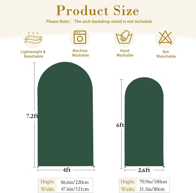 Suppromo Hunter Green Arch Cover 2 Set-7.2FT, 6FT Arch Backdrop Cover Spandex Fitted Wedding Arch Stand Covers for Birthday Party Baby Shower Wedding Reception Banquet Photo Background Decorations - Image 5