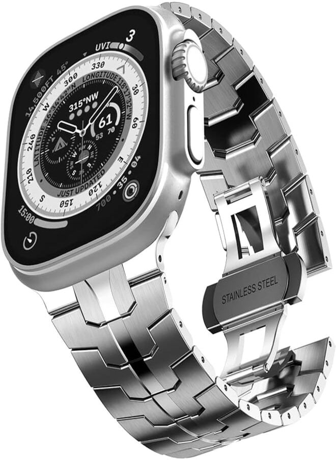 CHANCHY - CHANCHY Stainless Steel Band Compatible with Apple Watch Series 7/6/5/4/3/2/1/SE (Silver, 45mm/44mm/42mm) - Image 1
