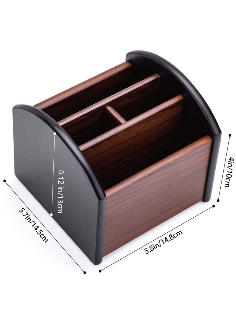 Beauenty Wooden Remote Control Holder and Organizer - Multifunctional Desk Storage Box with 4 Compartments - Image 2