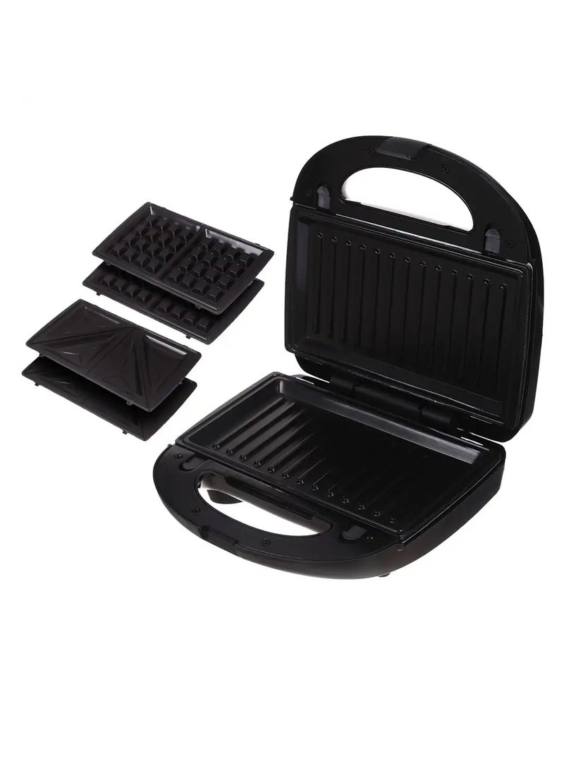 Fresh - Fresh 3-in-1 Multifunctional Sandwich and Waffle Maker, 750 Watts, Black - Image 1