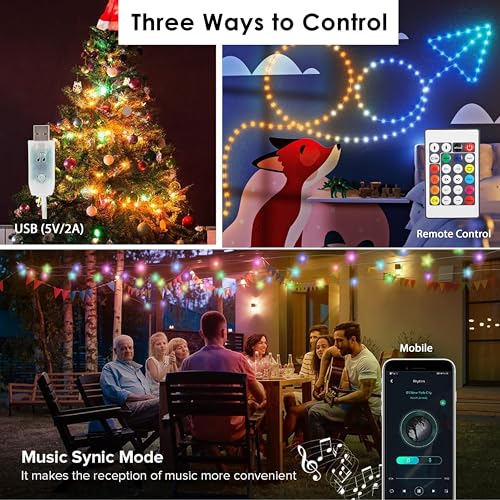 Gesto 5V Ball Shape Serial String Lights - USB Smart Music Sync Led Lights with Remote and App Control,RGB Color Changing Fairy Lights (5 Meter, 33 Led,Multicolor) - Image 2