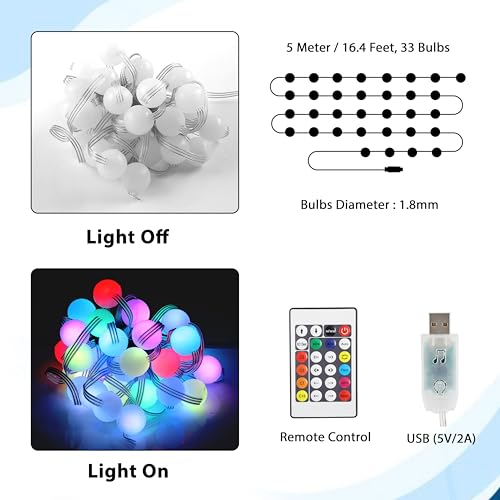 Gesto 5V Ball Shape Serial String Lights - USB Smart Music Sync Led Lights with Remote and App Control,RGB Color Changing Fairy Lights (5 Meter, 33 Led,Multicolor) - Image 5