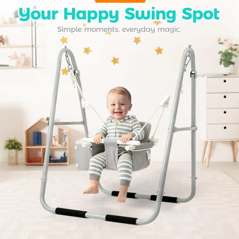 FUNLIO U-Shape Swing Set for Toddlers 6-36 Months, Heavy Duty Metal Frame with 2 Sandbags & 4 Anti-Slip Pads, Easy to Assemble & Store, Foldable & Portable Toddler Swing for Indoor/Outdoor-Gray - Image 2