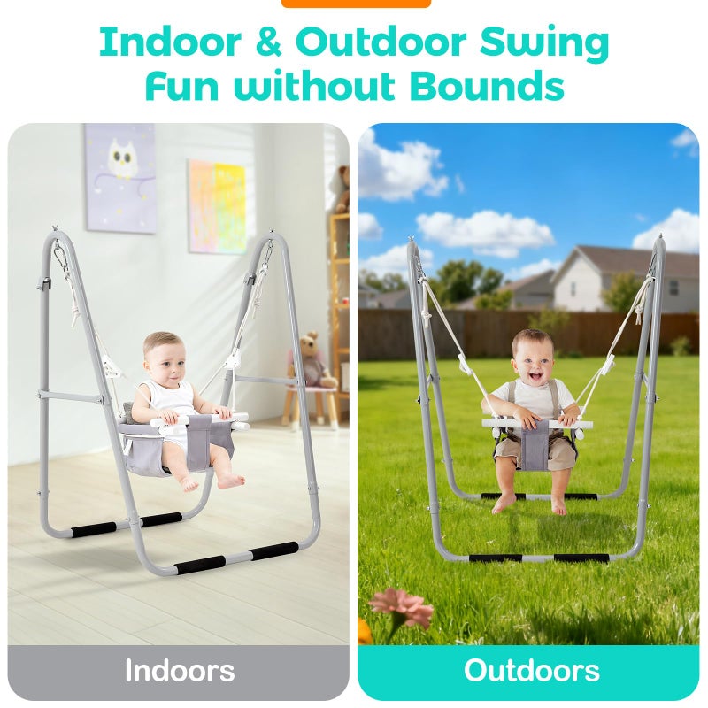 FUNLIO U-Shape Swing Set for Toddlers 6-36 Months, Heavy Duty Metal Frame with 2 Sandbags & 4 Anti-Slip Pads, Easy to Assemble & Store, Foldable & Portable Toddler Swing for Indoor/Outdoor-Gray - Image 5