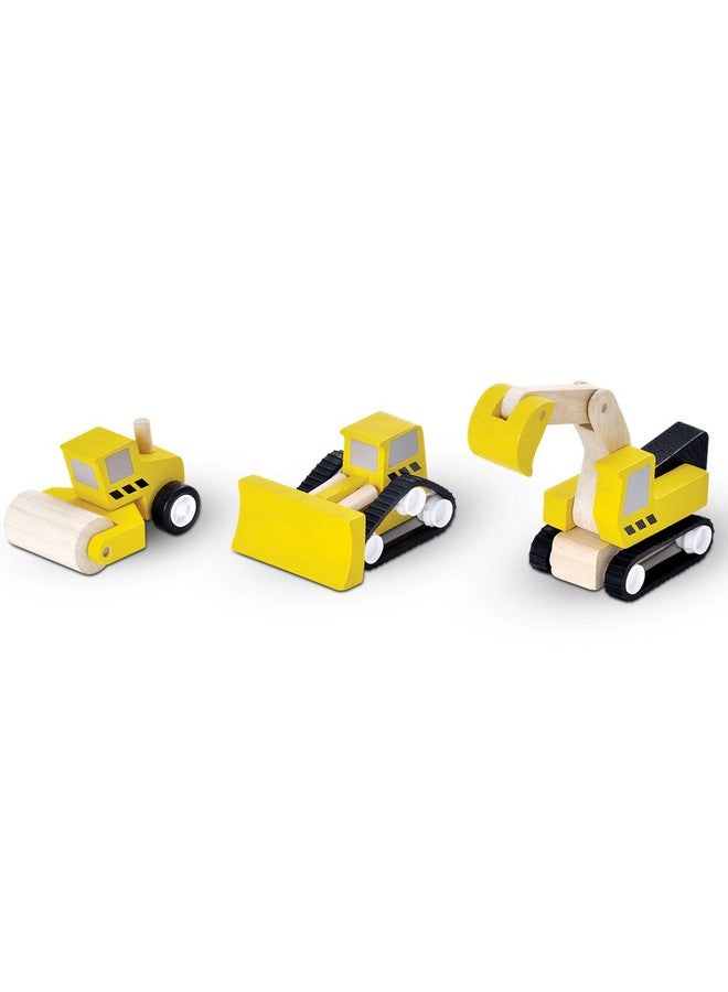 PlanToys 3 Piece Wooden Road Construction Set (6014)| Sustainably Made from Rubberwood and Non-Toxic Paints and Dyes