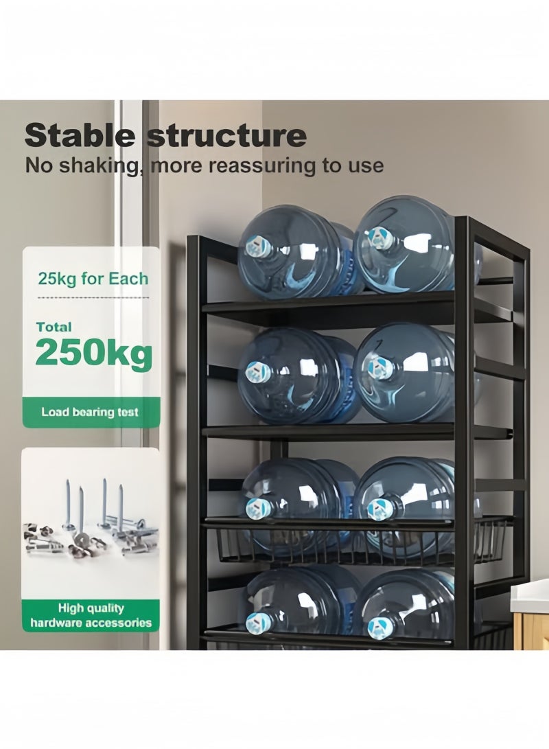 جيجيرو عربة تخزين متدحرجة، وحدة رفوف متحركة لتنظيم المطبخ من 5 طبقات، منظم انزلاقي متعدد الأغراض مع رفين و3 سلال تخزين للأماكن الضيقة في الحمام وغرفة النوم وغرفة الغسيل - Image 4