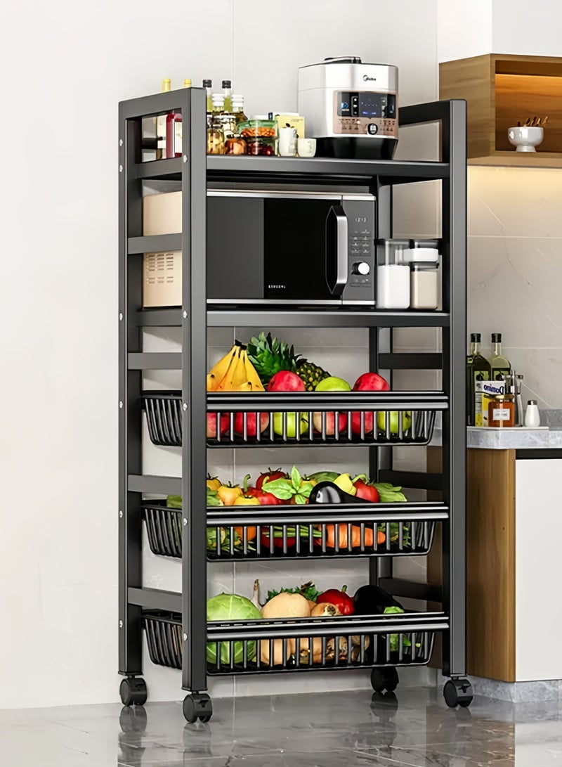 جيجيرو عربة تخزين متدحرجة، وحدة رفوف متحركة لتنظيم المطبخ من 5 طبقات، منظم انزلاقي متعدد الأغراض مع رفين و3 سلال تخزين للأماكن الضيقة في الحمام وغرفة النوم وغرفة الغسيل - Image 1