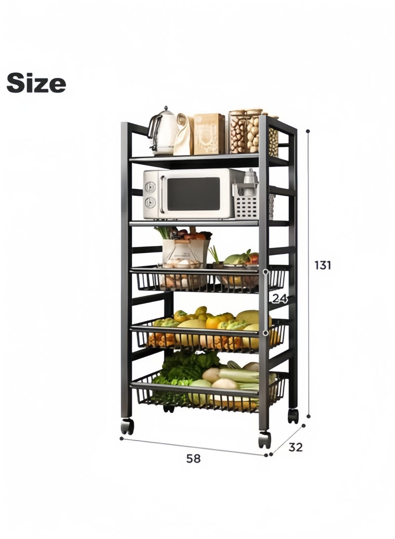 جيجيرو عربة تخزين متدحرجة، وحدة رفوف متحركة لتنظيم المطبخ من 5 طبقات، منظم انزلاقي متعدد الأغراض مع رفين و3 سلال تخزين للأماكن الضيقة في الحمام وغرفة النوم وغرفة الغسيل - Image 2