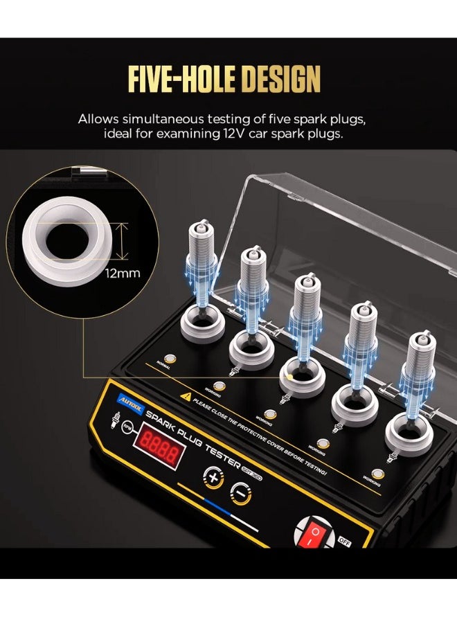 Autool - Spt360 Spark Plug Tester 5 Holes Spark Plugs Detector Car Ignition Plug Analyzer 9000rpm Adjustable Frequency & Test Height Automotive Spark Plug Diagnostic Repair Tool for Universal All Vehicles - Image 1