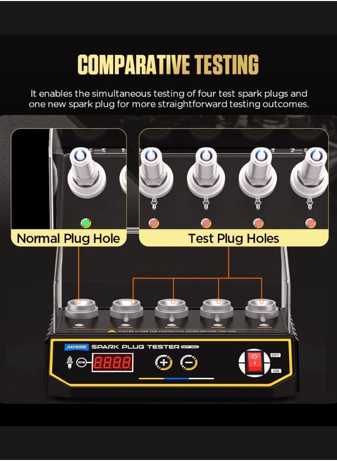 Autool - Spt360 Spark Plug Tester 5 Holes Spark Plugs Detector Car Ignition Plug Analyzer 9000rpm Adjustable Frequency & Test Height Automotive Spark Plug Diagnostic Repair Tool for Universal All Vehicles - Image 1