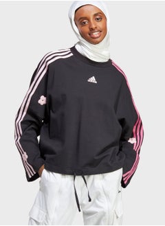 3 Stripe Flower Print Sweatshirt