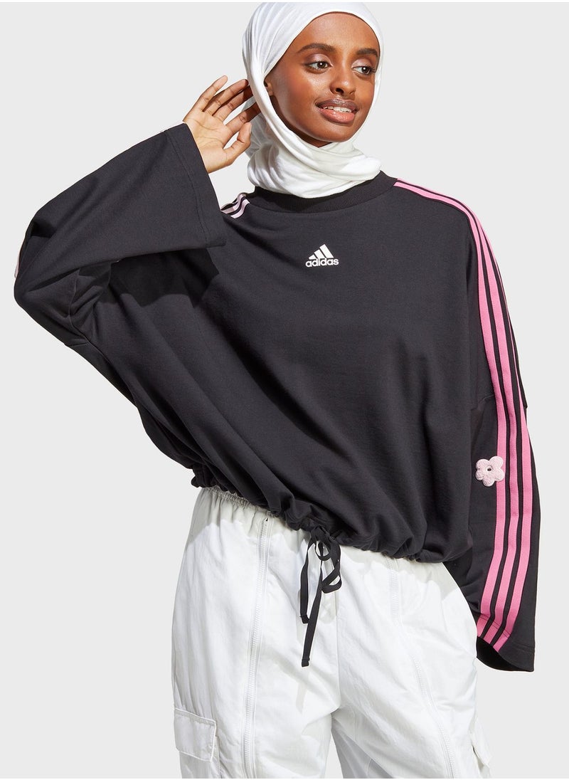 Adidas - 3 Stripe Flower Print Sweatshirt - Image 1