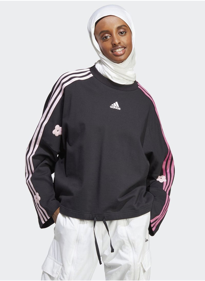 Adidas - 3 Stripe Flower Print Sweatshirt - Image 1
