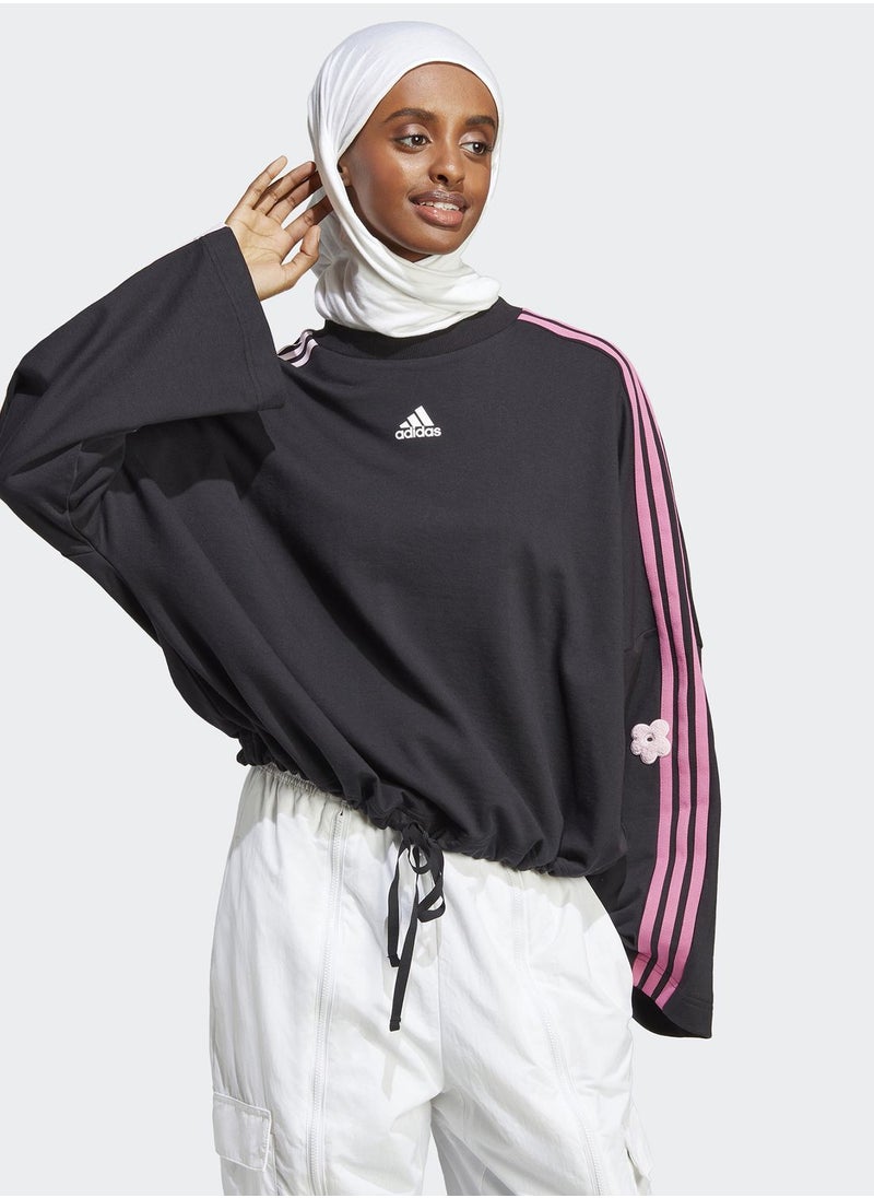 Adidas - 3 Stripe Flower Print Sweatshirt - Image 1