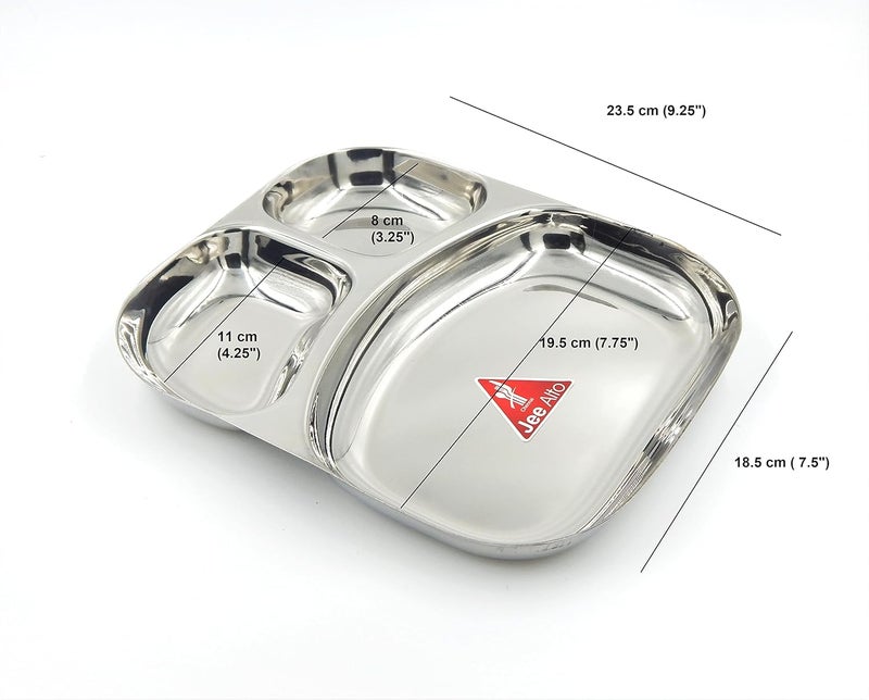 Jee Alto 20 Gauge Heavy Duty 2 in 1 Stainless Steel Kitchen and Dining Round Deep Compartment Divided PlateThaliMess Tray Set 235 x 19 x 26 cm Silver_Set of 2 - Image 4