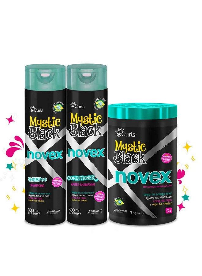 NOVEX Mystic Black Shampoo Conditioner & Hair Mask Bundle Infused With Pure 100% Natural Baobab Oil - Image 2