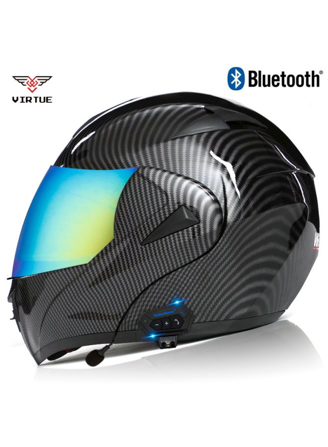 Bluetooth Motorcycle Open Face Helmet Men's Snake Pattern Imitation Carbon Fiber Colorful Mirror