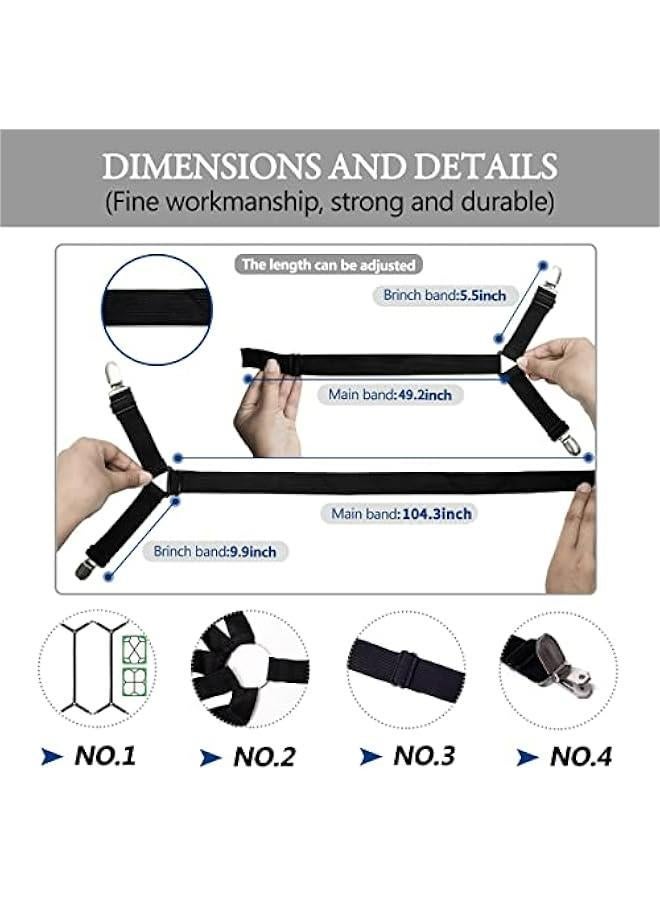 Sisily Adjustable Crisscross Sheet Clips for Fitted Bedsheet, Elastic Band Fasteners, 2Pcs Black - Image 2