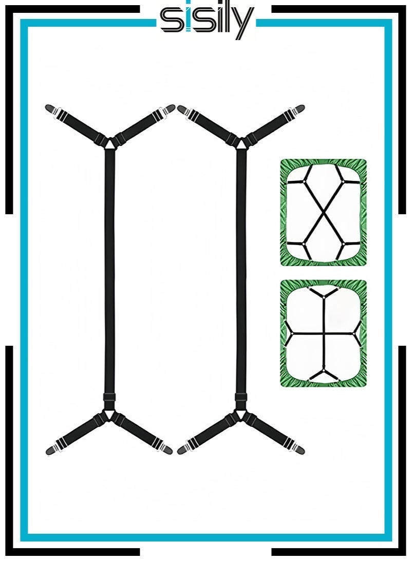Sisily Adjustable Crisscross Sheet Clips for Fitted Bedsheet, Elastic Band Fasteners, 2Pcs Black - Image 1